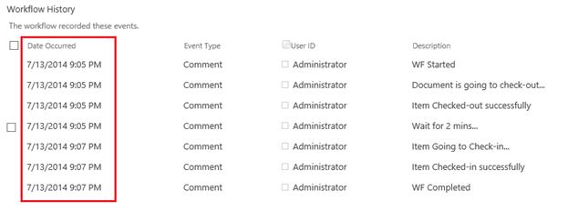 Workflow History list 